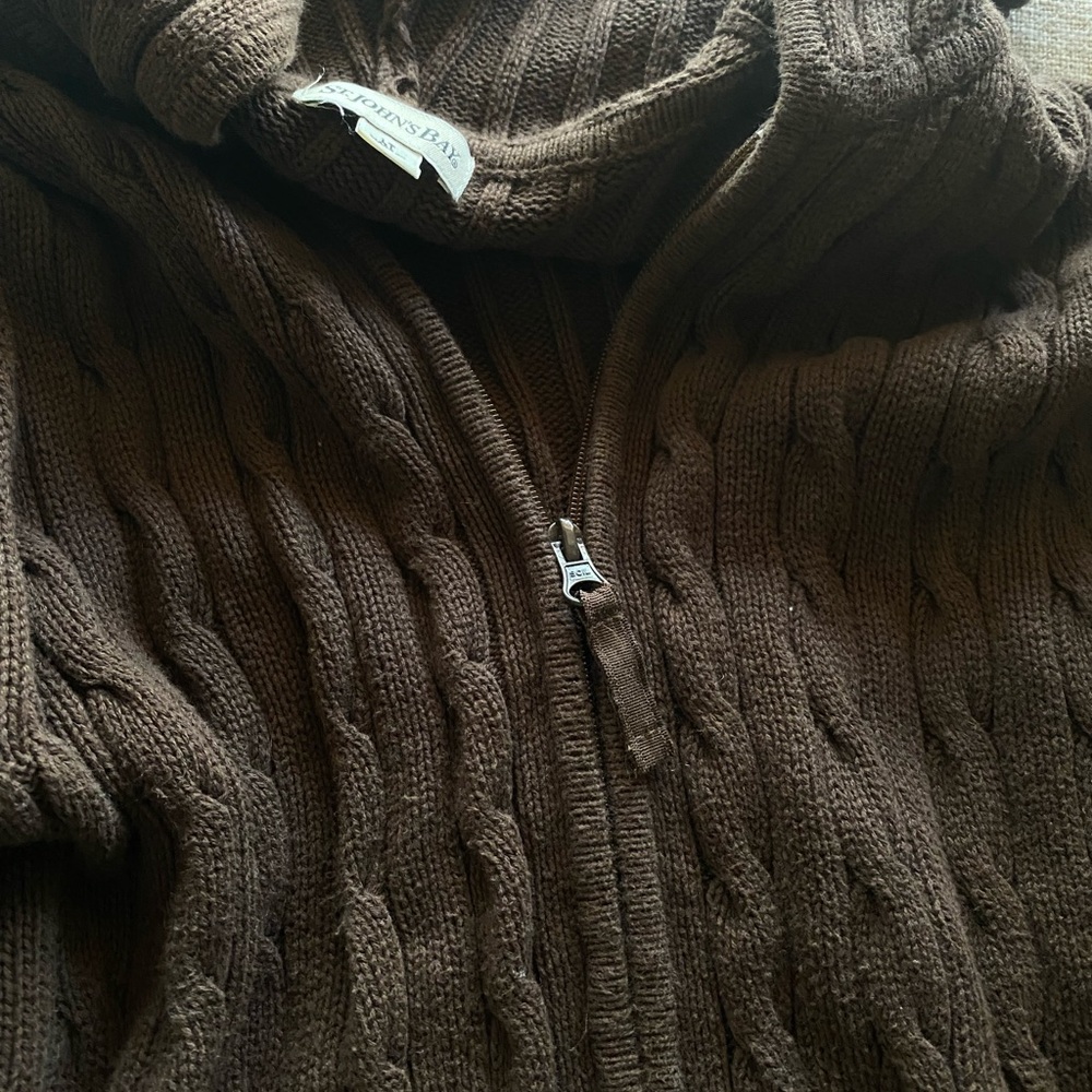 St. John's Bay Brown Cable Knit Hoodie Sweater